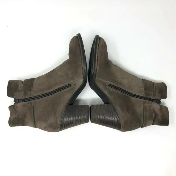 Paul Green Boots Women's 7 Brown Suede Zip Ankle Strap Heel Bootie Heel